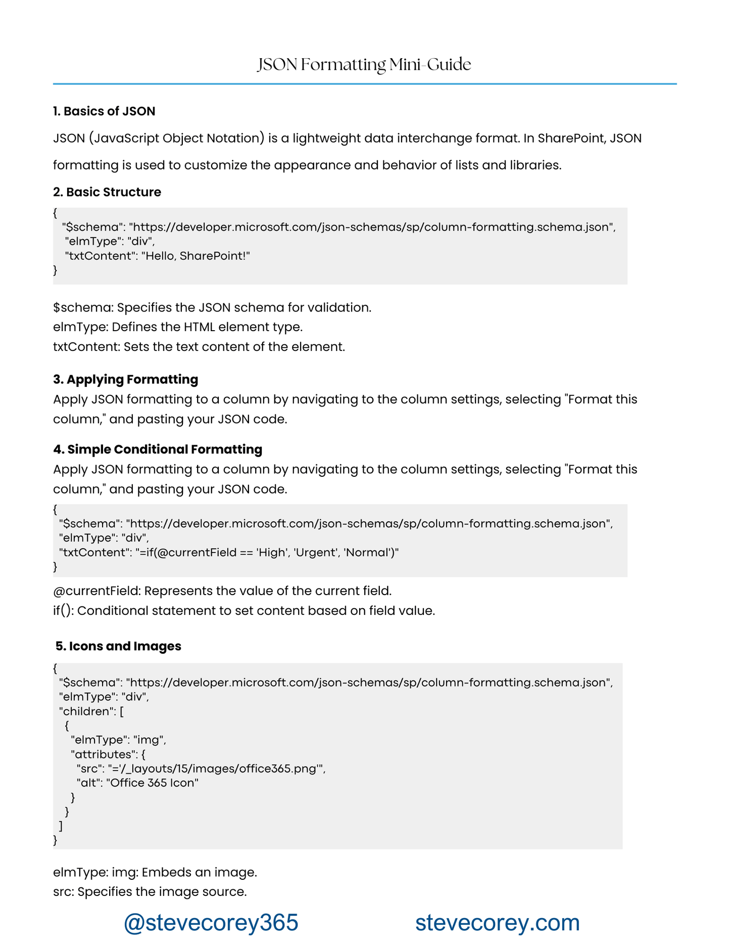 SharePoint JSON Formatting Mini Cheat Sheet - Products by Steve Corey